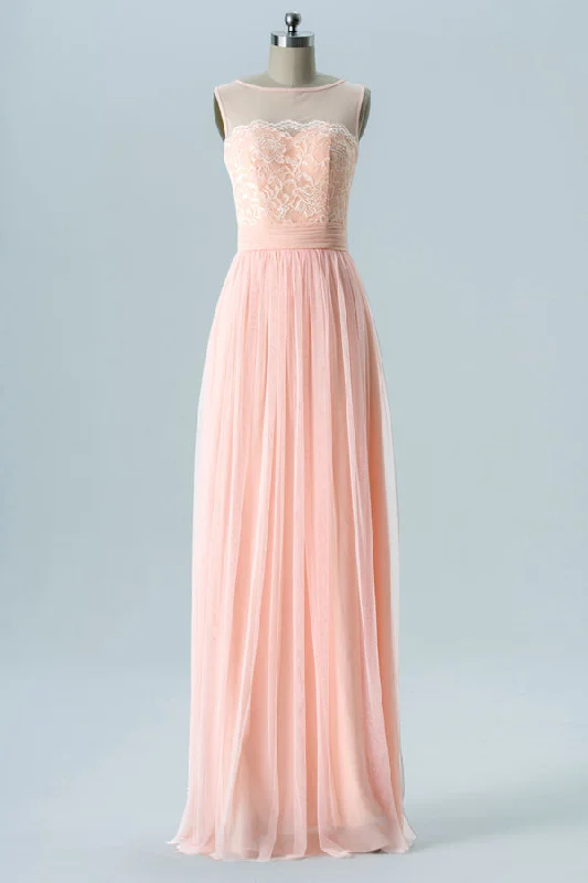 Best Bargains Simple long Peach Chiffon Bridesmaid Dress