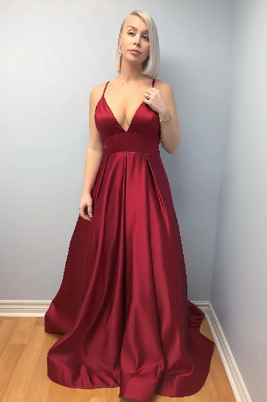 Best Deals Spaghetti Straps Empire Burgundy Prom Dress