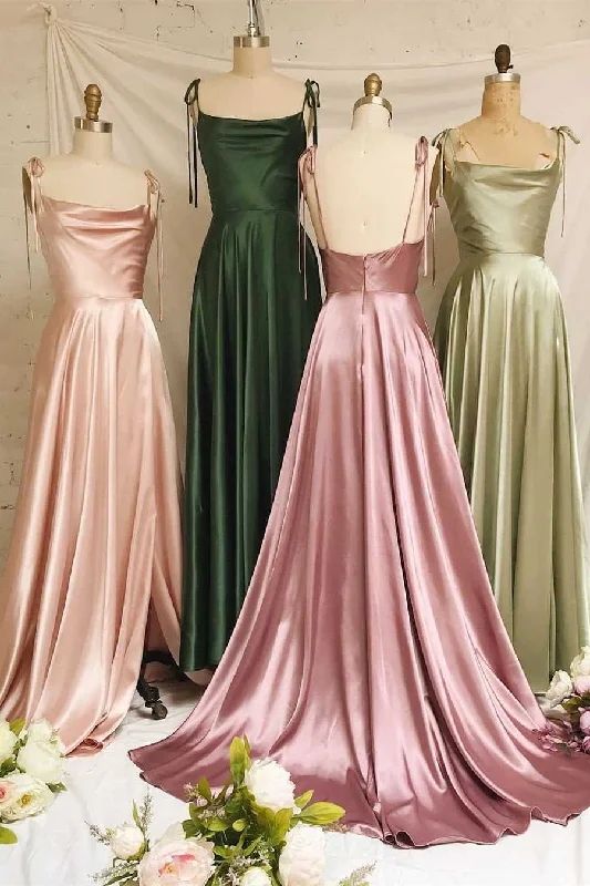 Midnight Madness Simple Tie Shoulder A-Line Long Bridesmaid Dress