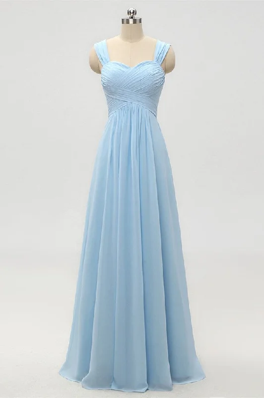 Sneak Peek Sale A-Line Empire Waist Light Blue Long Bridesmaid Dress