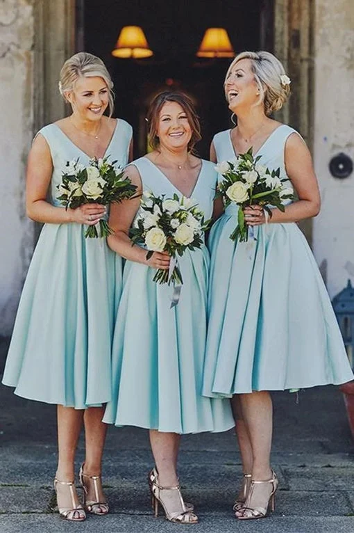 Deep Discounts Classic Blue Midi Length Bridesmaid Dress