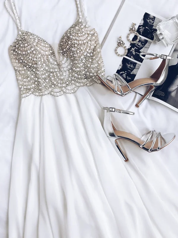Limited Time Boho White Chiffon Beading Beach Wedding Dress