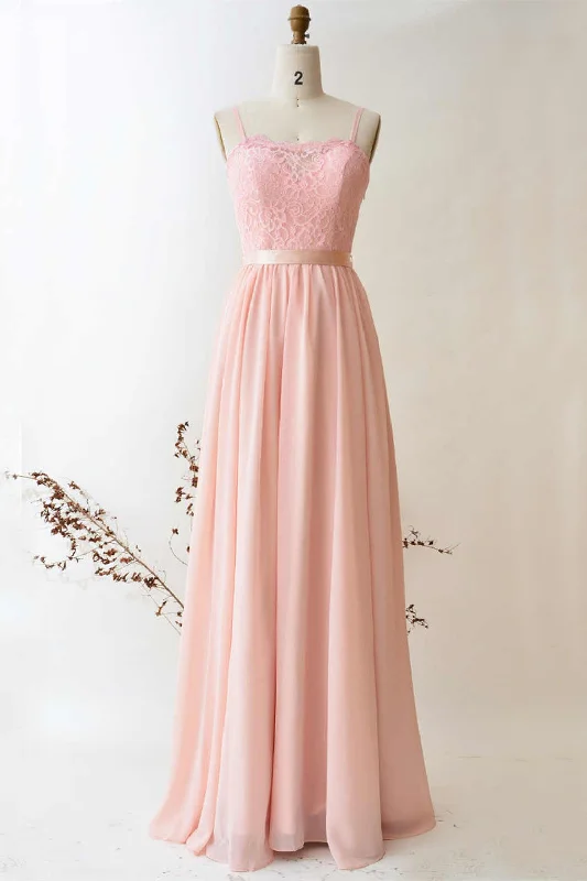 Crazy Deals Pearl Pink Straps Lace Top Bridesmaid Dress with Belt