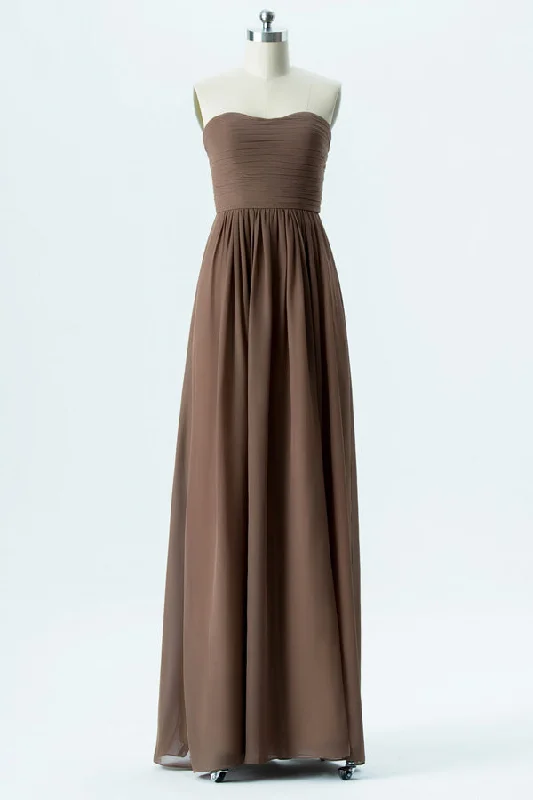 Year-End Sale Sweet Brown StraplessChiffon Bridesmaid Dress