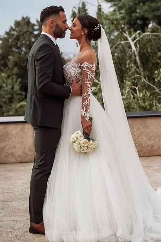 Limited Availability Gorgeous Long Sleeves White Wedding Dress with Appliques