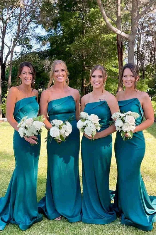 Super Deal Strapless Green Mermaid Long Bridesmaid Dress
