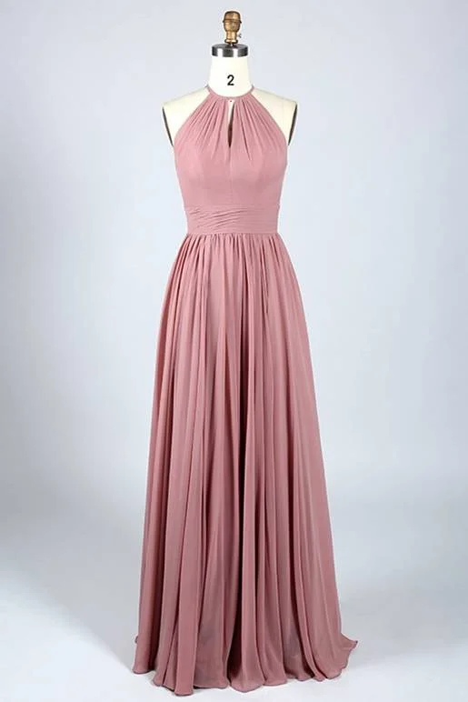 Overstock Blush Pink Keyhole Pleated Chiffon Bridesmaid Dress