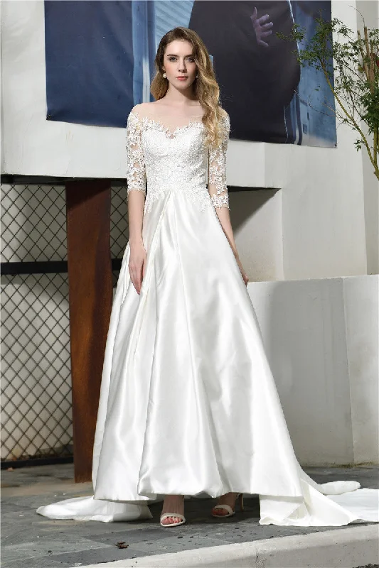 Crazy Savings Princess Half Sleeves White Wedding Dress
