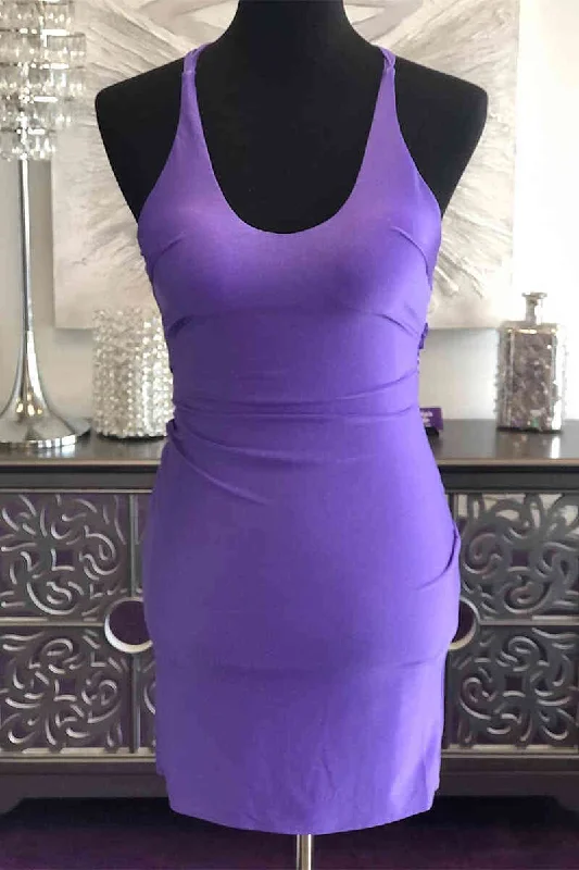 Special Promotion Criss Cross Back Purple Tight Homecoming Dress