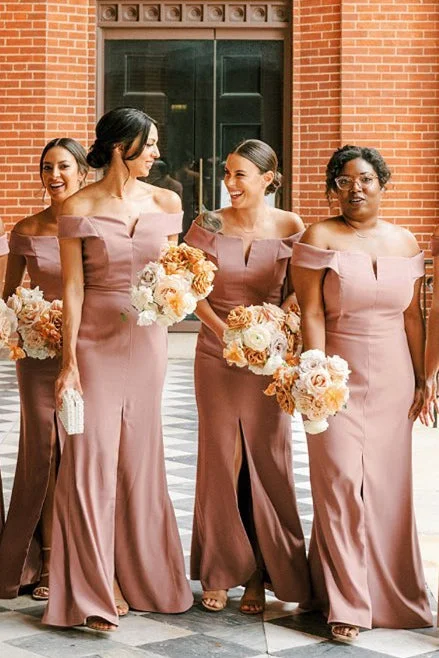 Bonus Savings Blush Pink Off the Shoulder Bridesmaid Dress with Slit