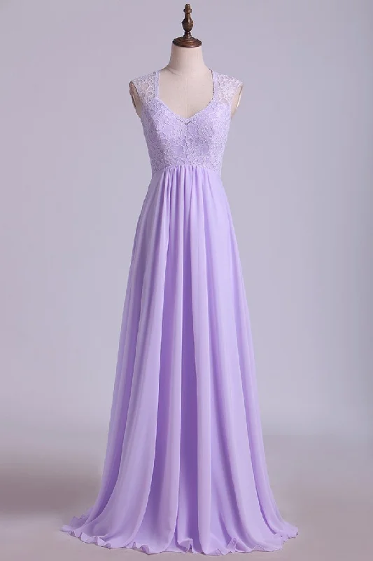 Closeout Elegant Lavender Lace Top Long Bridesmaid Dress