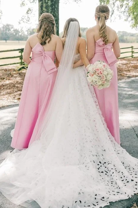 Huge Savings Strapless Pink A-Line Bridesmaid Dresses with Bow