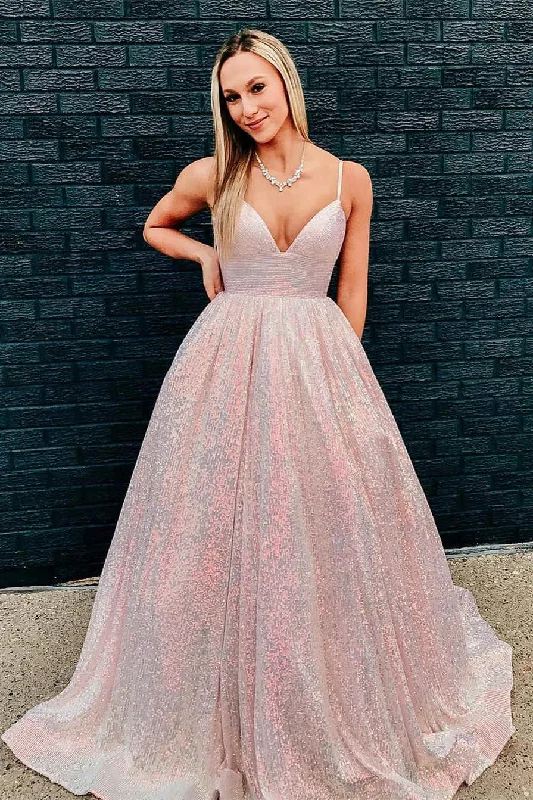 Weekend Special Stunning Pearl Pink Sequins A-Line Long Formal Dress