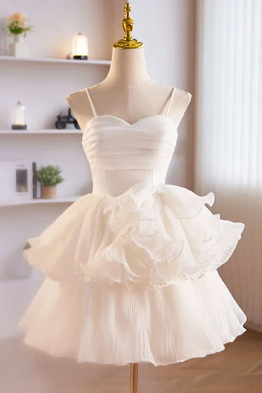 Closeout Sale Cute A-Line White Ruffle Short Homecoming Dress