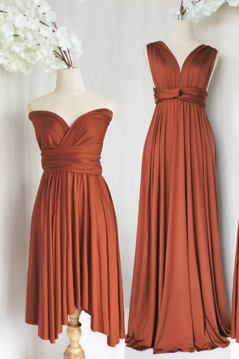 Online Only Simple Burnt Orange Satin Birdesmaid Dress