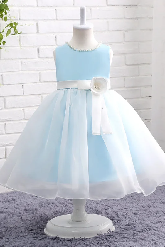 Weekend Flash Sale Ball Gown Light Blue Pearl Flower Girl Dress