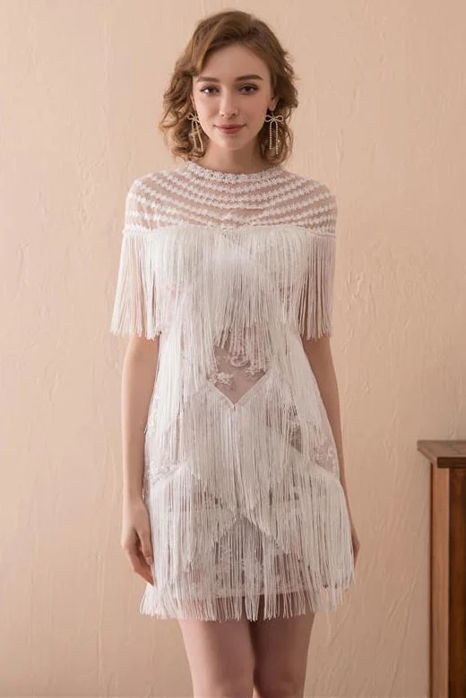 Season Finale Sale Ivory Tassel Appliques Short Homecoming Dress