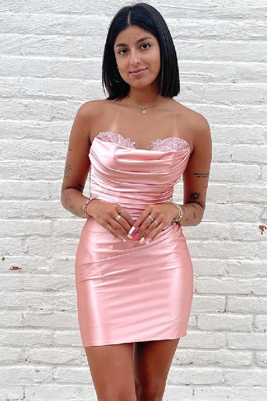 Weekend Special Pink Strapless Ruched Bodycon Homecoming Dress