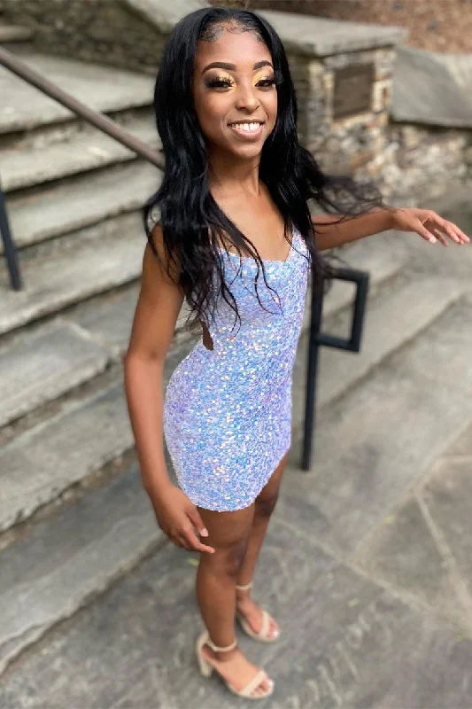 Year-End Sale Sparkle Fitted V-Neck White Homecoming Dress with Sequins