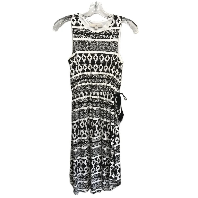 Overstock Black & White Dress Casual Midi By Loft, Size: Xxs