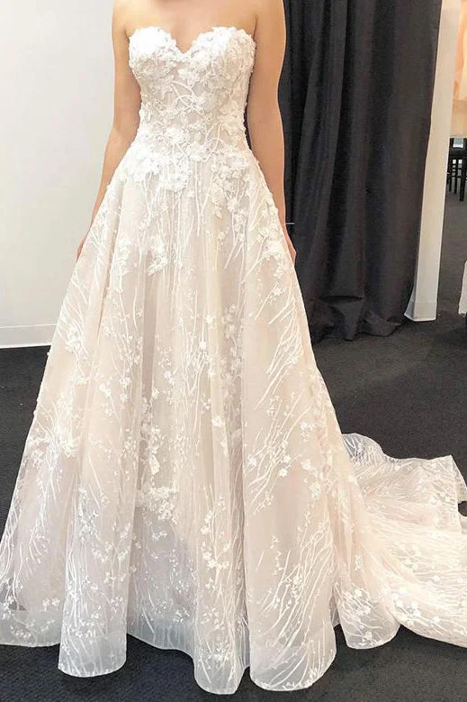 Savings Galore Long Sweetheart A-line Ivory Bridal Dress with Lace Appliques