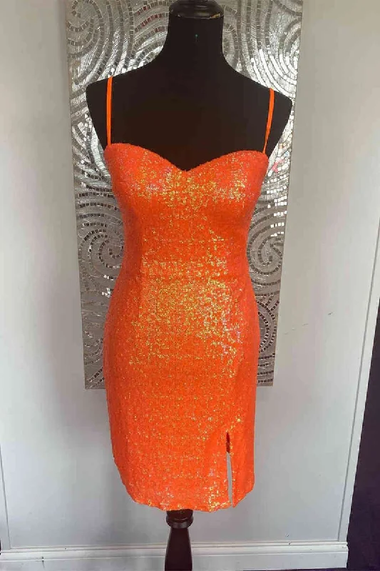 Price Meltdown Sweetheart Tie Back Orange Sequins Homecoming Dress