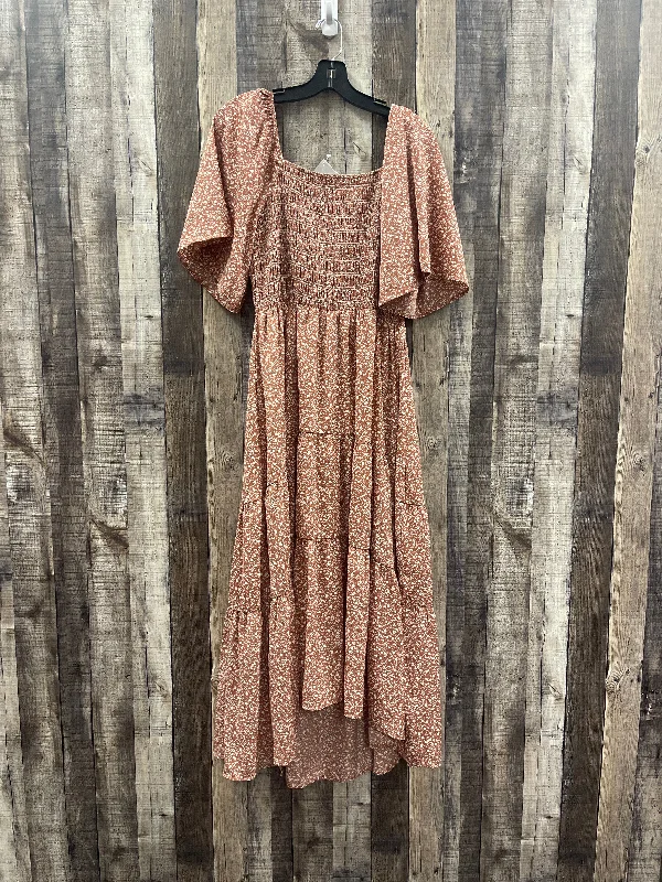 Stock Clearance Brown & Cream Dress Casual Maxi Polygram, Size M