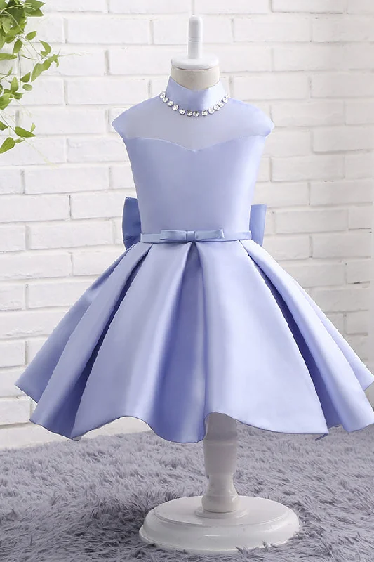 Clearance Sale Elegant High Neck Flower Girl Dress with Bow