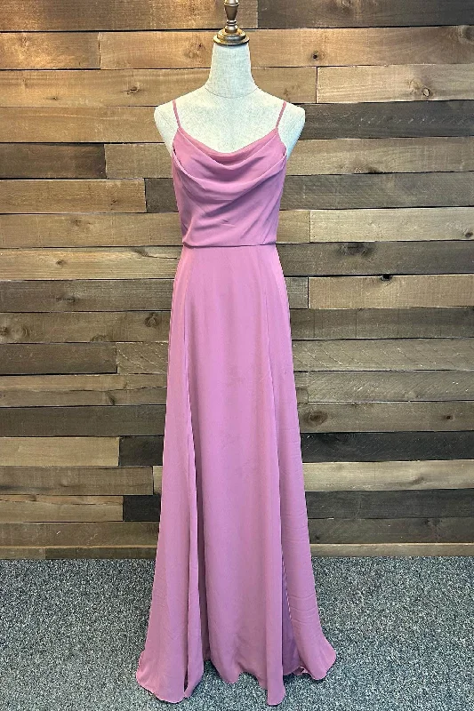 Doorbuster Deal Spaghetti Straps Cowl Neck Chiffon Long Bridesmaid Dress