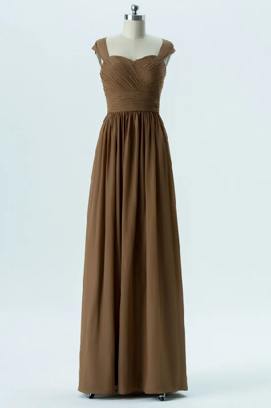Price Cut Cutout Back Long Brown Chiffon Bridesmaid Dress