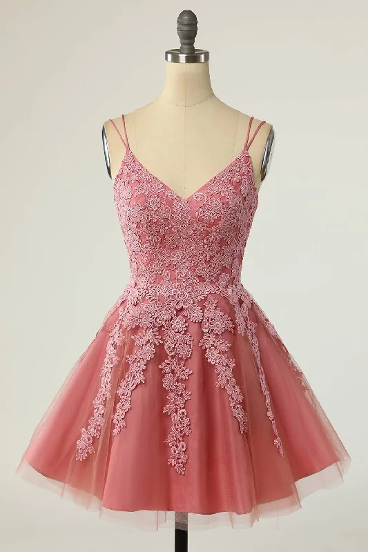 Don't Miss A-Line Double Straps Short Homecoming Dress with Appliques