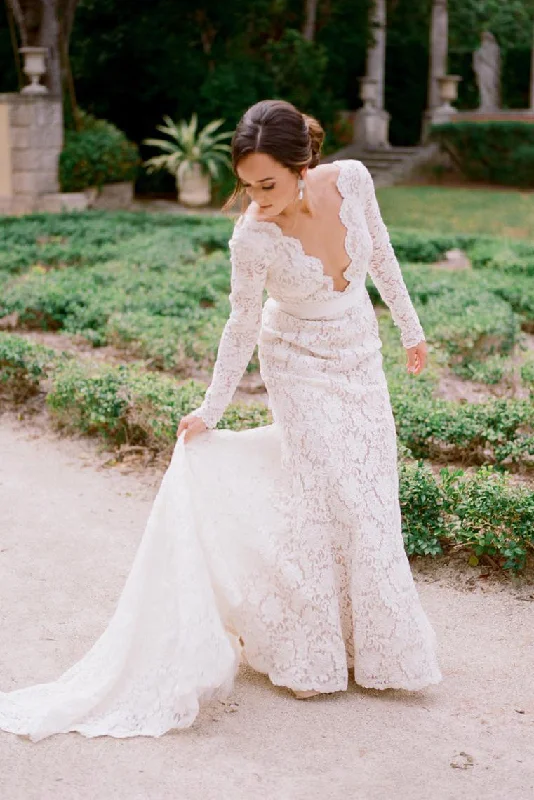 Steals and Deals Princess Long Sleeves Mermaid Ivory Lace Wedding Dress