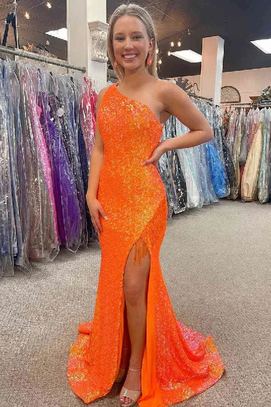 Markdowns Cutout Back OrangeTassel Long Formal Dress with Slit