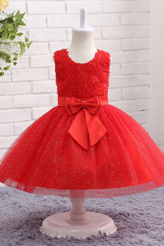 Price Drop Red Ball Gown Flower Girl Dress with Bow