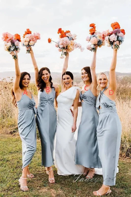 Epic Deals Blue Halter Satin Mismatched Bridesmaid Dress
