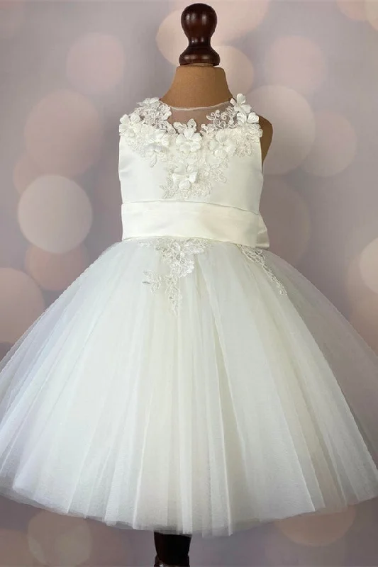Massive Deals Cute Ivory Appliques Flower Girl Dress with Bow