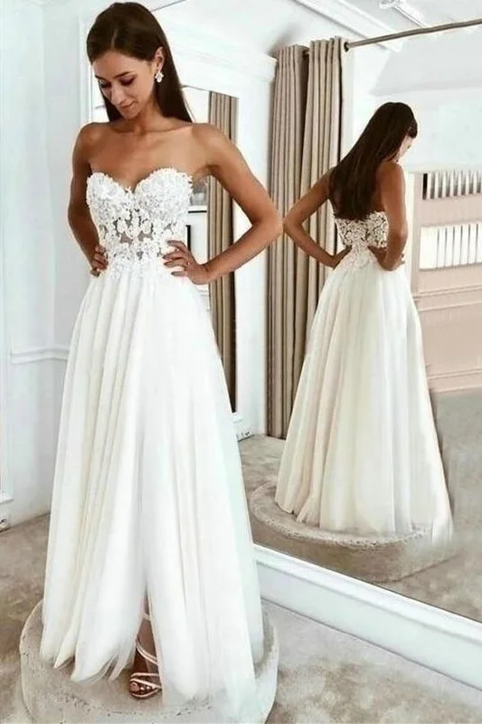 Price Drop Alert Elegant Sweetheart Long White Wedding Dress with Slit