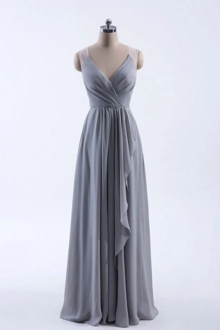 Daily Specials V-Neck Grey Long Bridesmaid Dress with Appliques
