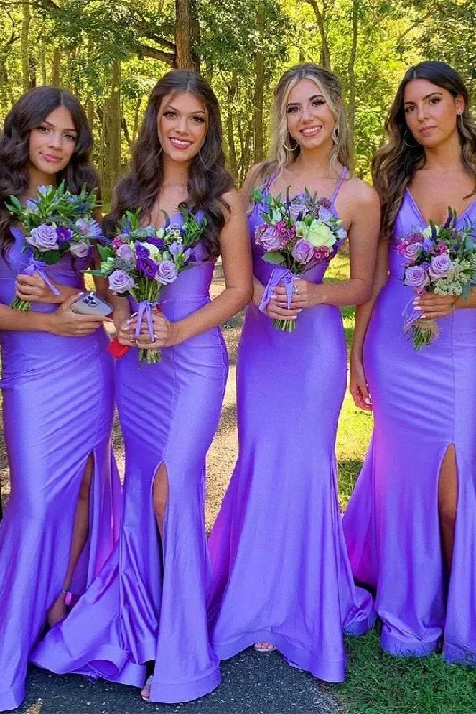 Lowest Prices Elegant Lavender Straps Long Bridesmaid Dress with Slit