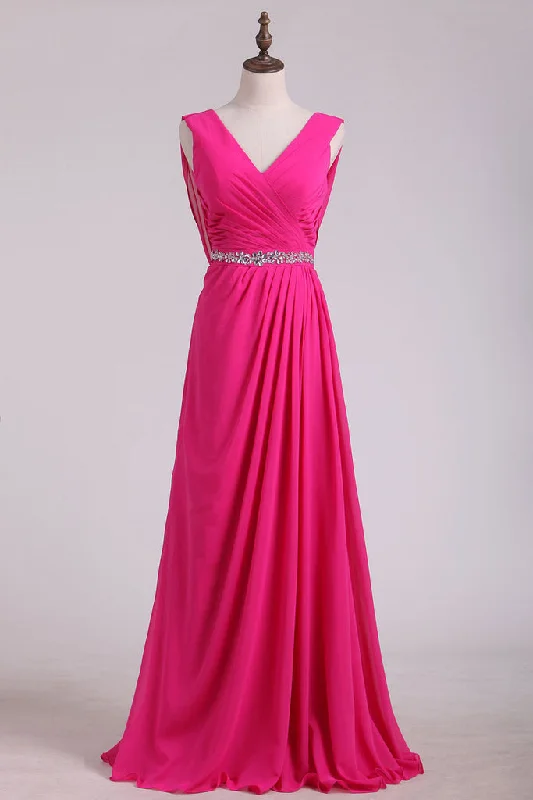 Doorbuster Deal Backless Hot Pink V-Neck Chiffon Bridesmaid Dress