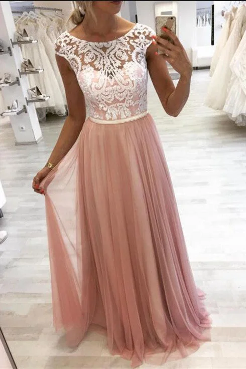 Clearance Sale Gorgeous Blush Pink Long Prom Dress with White Lace Top