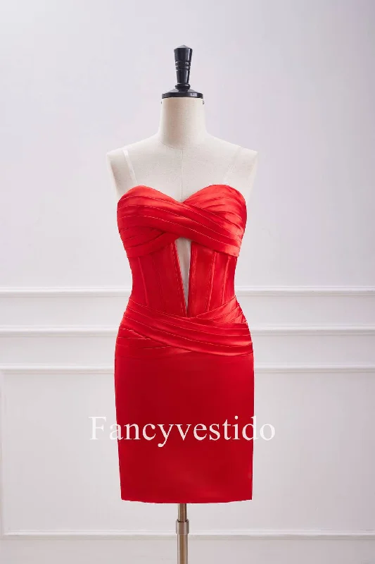 Value Deals Red Keyhole Corset Fitted Ruched Homecoming Dress