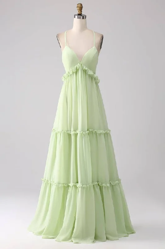 Daily Deals Straps Mint Green Empire A-Line Chiffon Maxi Dress