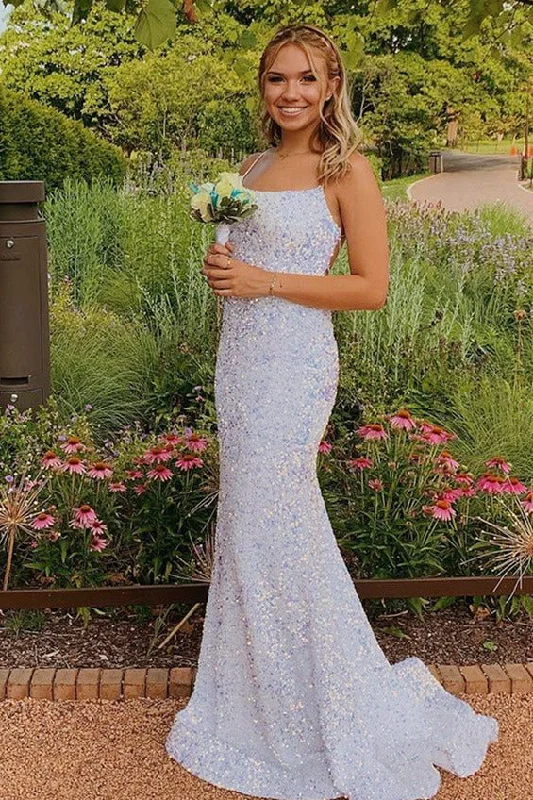Value Deals Glittering Lace-Up Mermaid White Long Prom Dress