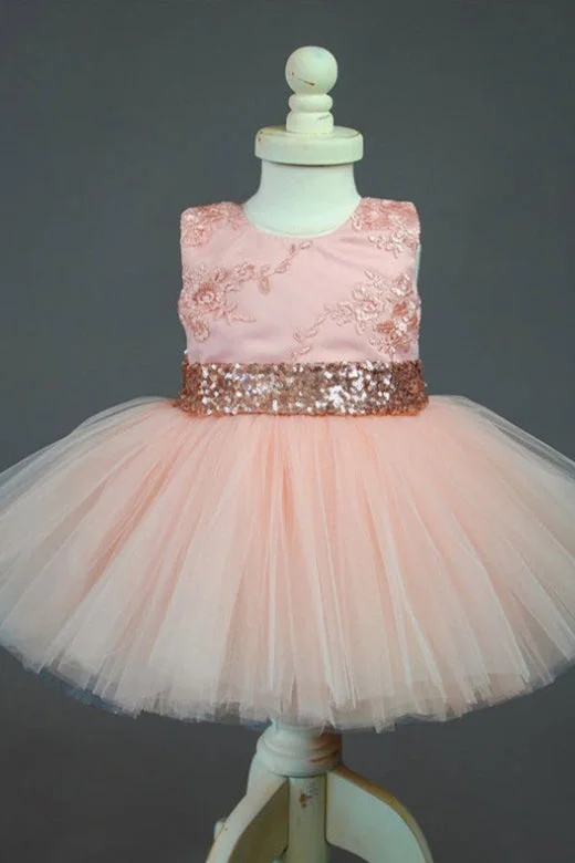 Best Deals Cute Appliqued Rose Gold Flower Girl Dress with Bow Knot