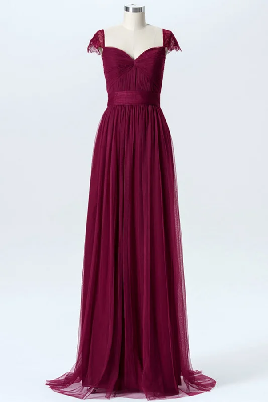 Buy More, Save More Lace Cap Sleeves Burgundy Long Birdesmaid Dress