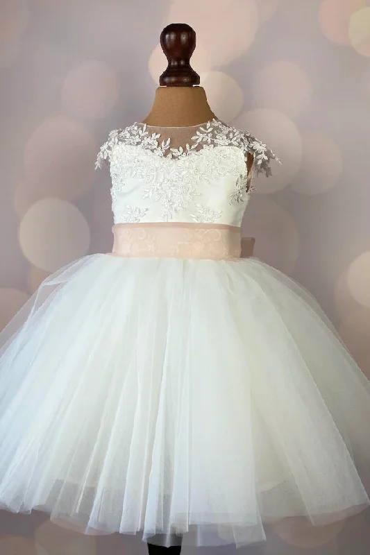 Reduced Prices Cap Sleeves Cute Ivory Lace Flower Girl Dress