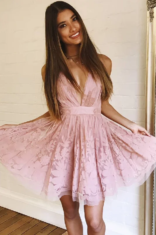 Deal Explosion Cute Straps Pink Lace Homecoming Dress