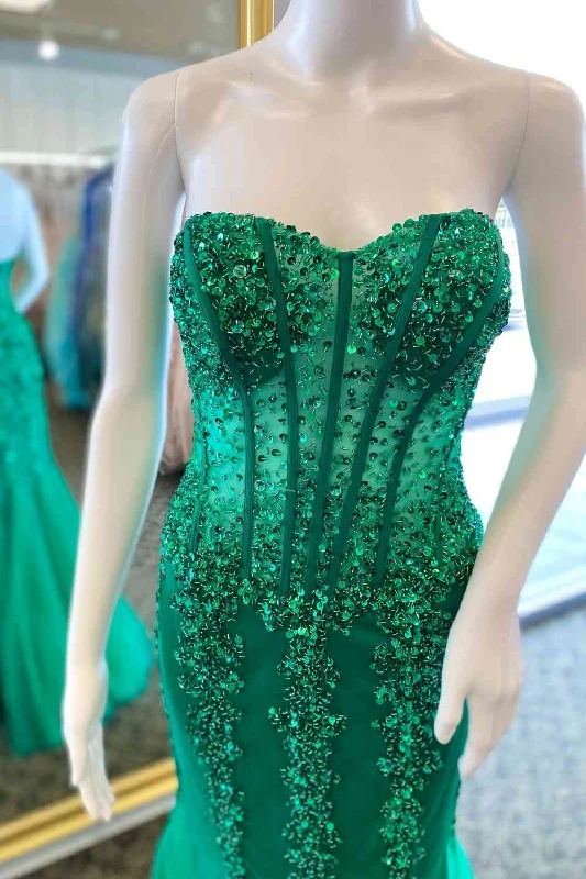 Sale Event Sequin Mermaid Green Strapless Long Prom Dress