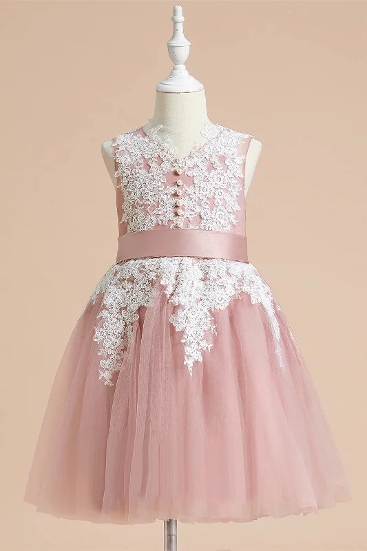 Final Sale V-Neck Dusty Rose Appliques Girl Party Dress